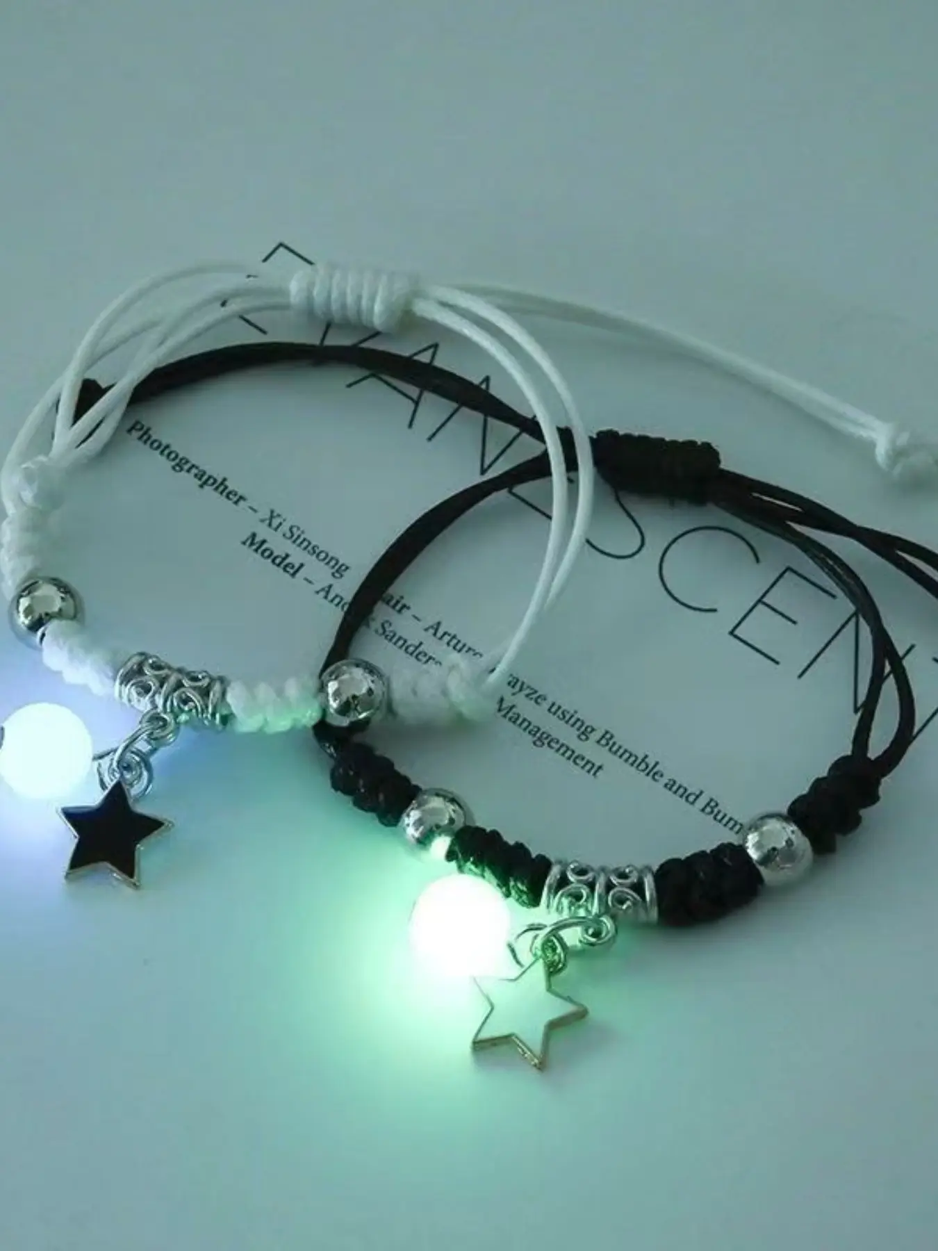 Glow-In-The-Dark Star Bracelet Set, Friendship Gift for Couples & Best Friends, Fashionable Unisex Glowing Jewelry Accessory, Rope Chain Bracelet, Adjustable Bracelet, Glowing Bracelets