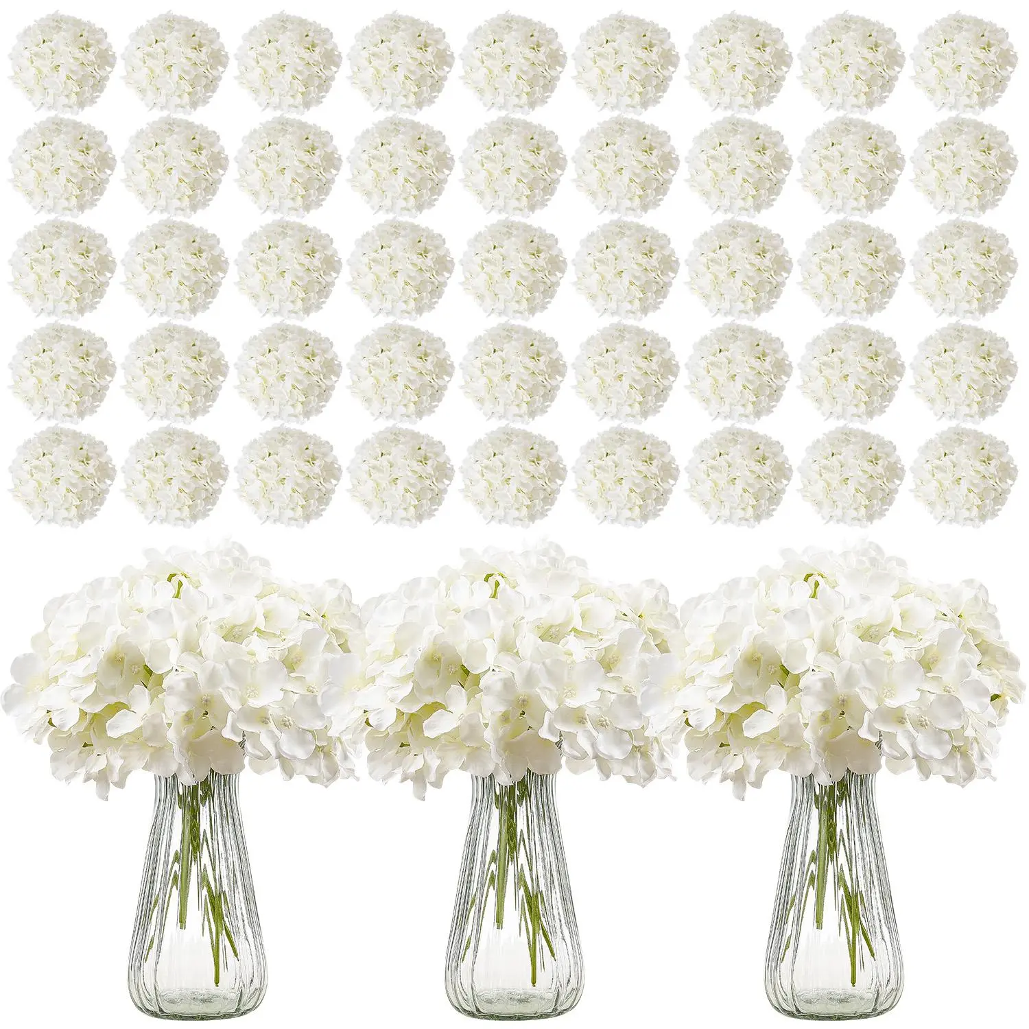 VEVOR 305-Piece Realistic White Silk Artificial Hydrangea Stems - 7.5"-Stem, 9.8"-Height, Natural Look Romantic Bulk Flowers for Handmade DIY Wedding Bouquets, Home Decor Centerpieces, Artificial Flower Arrangement