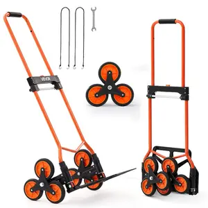 VEVOR Stair Climbing Cart, 120 lbs Stair-Climbing Capacity, Portable Folding Trolley Cart with Telescoping Handle, 6 Wheels and 2 Bungee Cords, Stair Climber Dolly for Home, Groceries, Warehouse