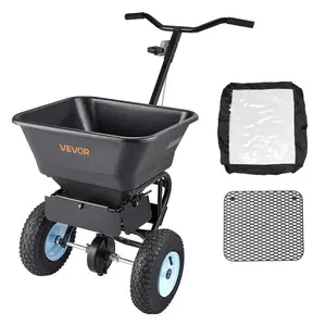 VEVOR Lawn Spreader, 100LBS Capacity, Walk-Behind Push Spreader, 0-9.8ft Spreading Width, 13 in All Terrain Pneumatic Tires, Fertilizer Spreaders with Hopper Grate, for Seed Salt Ice Melt