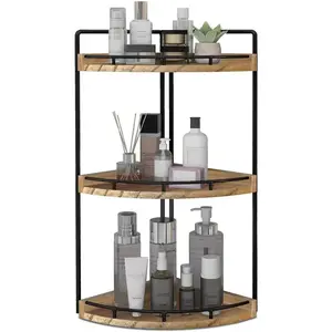 3-Tier Corner Bathroom Organizer Countertop for Storage,Vanity Tray,Wood Counter Organizer for Kitchen,Bathroom,Dresser (Rustic Brown)