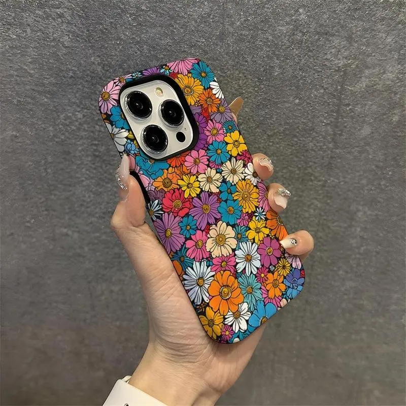 A durable, double-layered protective case with a floral pattern, suitable for iPhone 17/16/15/14/13/12/11 Pro Max/Plus/Pro and Samsung Galaxy S25/S24/S23 Ultra series. Ideal for couples.