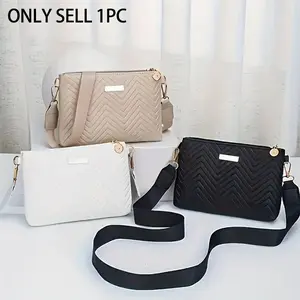 Fashion Women's V-Textured Quilted Crossbody Bag, Casual Large Capacity Shoulder Bag, Detachable Straps, Zip Closure, Stylish Practical Design, Cross Body Bags