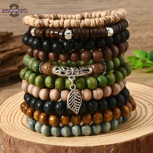 10Pcs/Set Bohemian Bracelets - Handmade Multilayered Wooden Beaded Wristbands, Unisex Bracelets for Women, Couple Fashion Hand String Gift Set for Sports, Outdoor Use