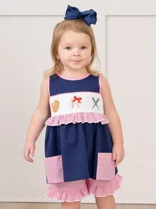 Baseball Smocked Cotton Ruffle Outfit