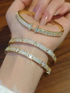 Fashionable Artificial Zircon Decorated Bangle, Fashion Jewelry for Party, Daily Clothing Decor, Trendy All-match & Exquisite Jewelry for Birthday Gift, Double Layered Bracelets, Trendy Jewellery Accessories, Trendy Stack Bangle