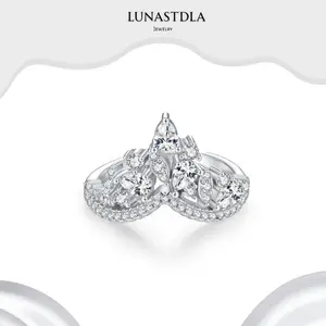 LunaStdla Princess Tiara Ring - Royal Elegance Style Zirconia Sophisticated & Dazzling Crown Design Ring for Women Girls Suitable for Date Night Birthday Party Anniversary Fashion Jewelry Accessory Gift for Her Girlfriend