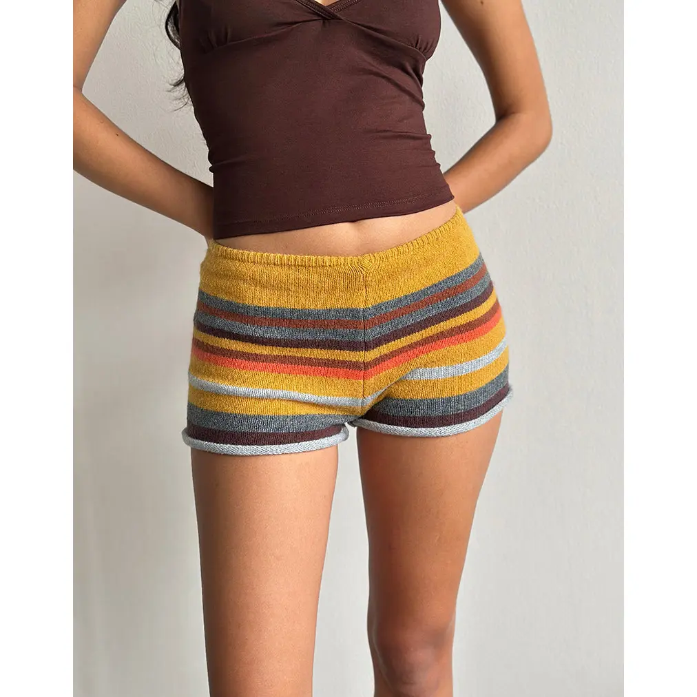 Motelrocks Nikaya Colorful Sunset Stripe Knit Shorts, Women's Low-Rise Micro Fit for Casual Wear, Knit Fabric
