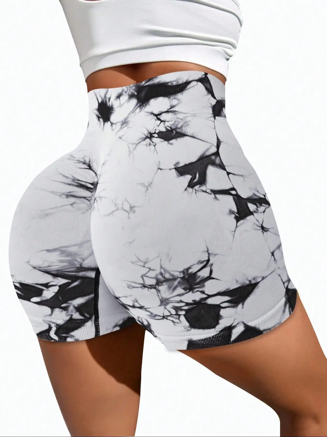 Women's Tie Dye Print Ruched High Waist Sports Shorts, Sporty Comfy Breathable Skinny Shorts for Gym Workout Running, Gym Shorts, Lady Sportswear for