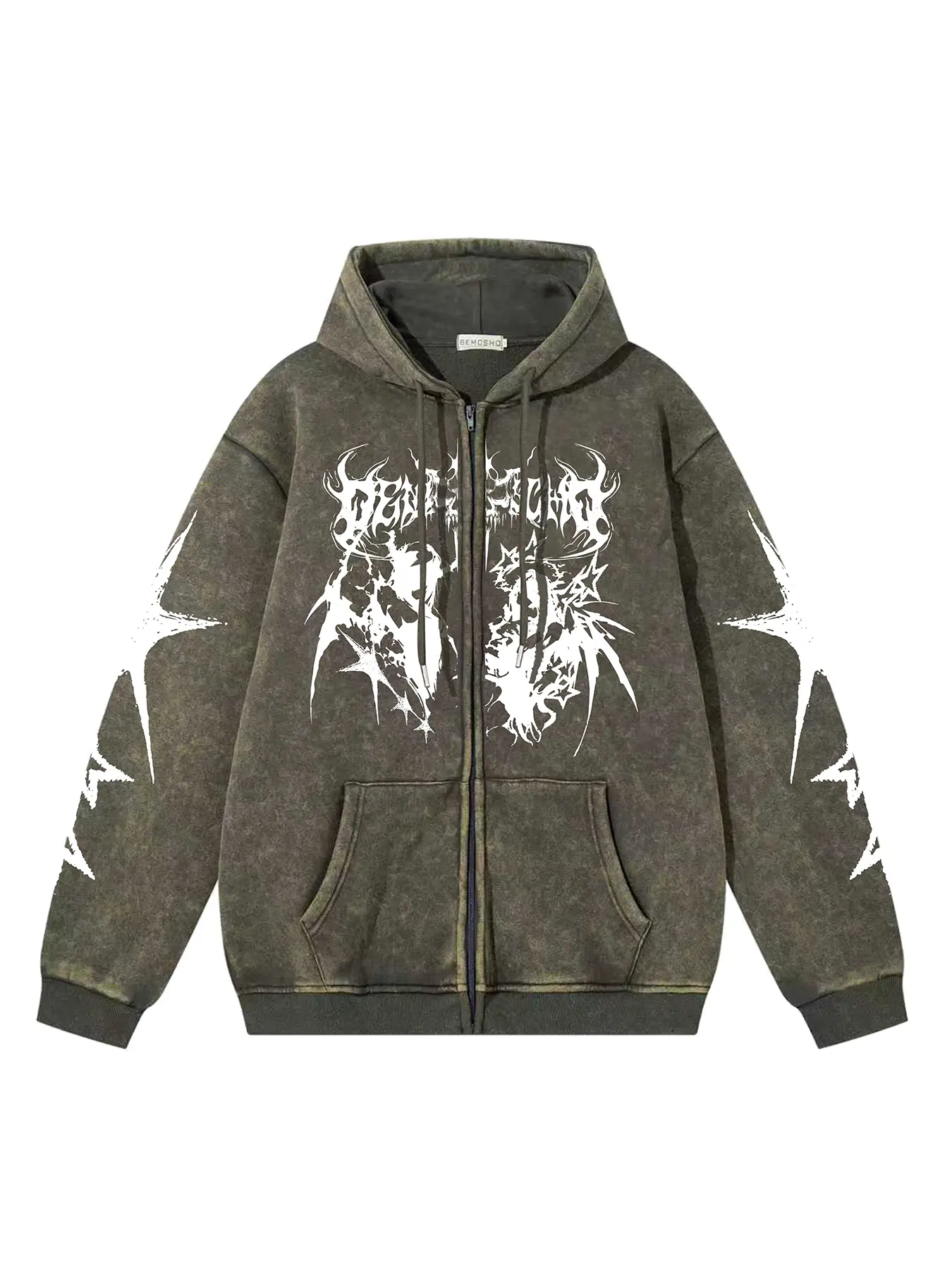 Men's American Vintage Dark Wash Tie Dye Star Flame Skull Graphic Hoodie Jacket, Zipper Pocket Design, Casual Fashion Sweatshirt, Fashion Hoodies