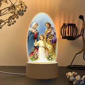 Prayer Theme Decorative Night Light, USB Interface Electronic Lamp, Christian Home Decoration, Stylish Religious Decor, Floral Religious Elements, Warm Lighting Atmosphere