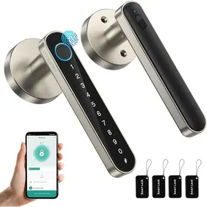 Door Lock Fingerprint, Keyless Entry Door Lock with Handle, APP/IC Cards/Codes//Fingerprints Biometric  Keyless Entry Lock for Bedroom  Hotel Office