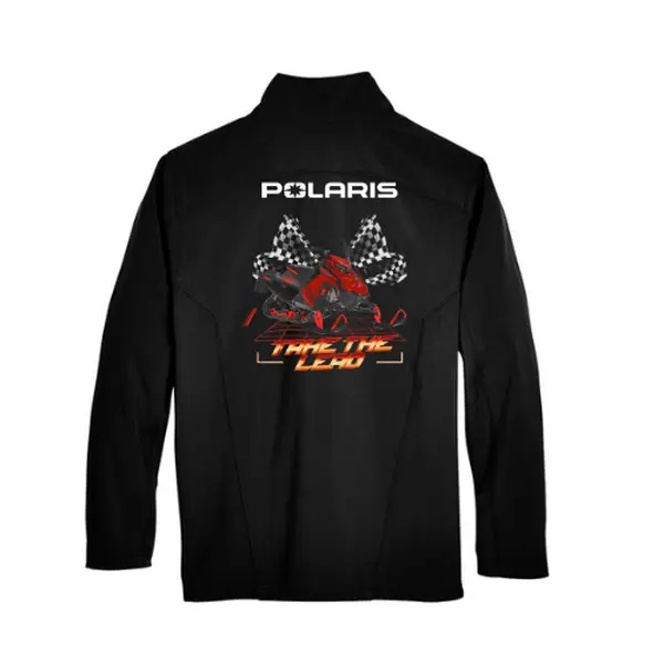 Polaris Men's Indy Snowmobile Black Jacket Fleece Reflective Polyester Zipper Coats Tops Casual Long Sleeve Water-repellent Finish 96% Polyester 4% Spandex Menswear Outdoor Pocket Stretch Stylish Graphic Take The Lead Design