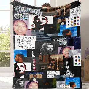 Drake Album Collage Soft Flannel Throw Blanket, Hip Hop Rap Music Fan Cozy Blanket, Vintage Album Cover Print Blanket Gift For Drake Fans Bedroom Decor，soft cozy warm throw blanket,warm flannel,lightweight cozy, office blanket, funny throw blanket
