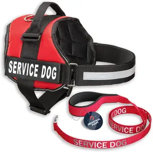 Service Dog Vest with Hook and Loop Straps & Matching Service Dog Leash Set - Harnesses from XXS to XXL - Harness Features Reflective Patch and Comfortable Mesh Design (Red, Medium)