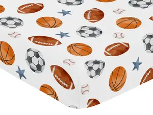 Sweet Jojo Designs Fitted Baby Crib Sheets (Vintage Sports Theme) for Boys, Infant Nursery, Toddler Room - Standard Size (Watercolor, Sport Themed, Soccer Balls, Football, Baseball, Basketball, Stars)