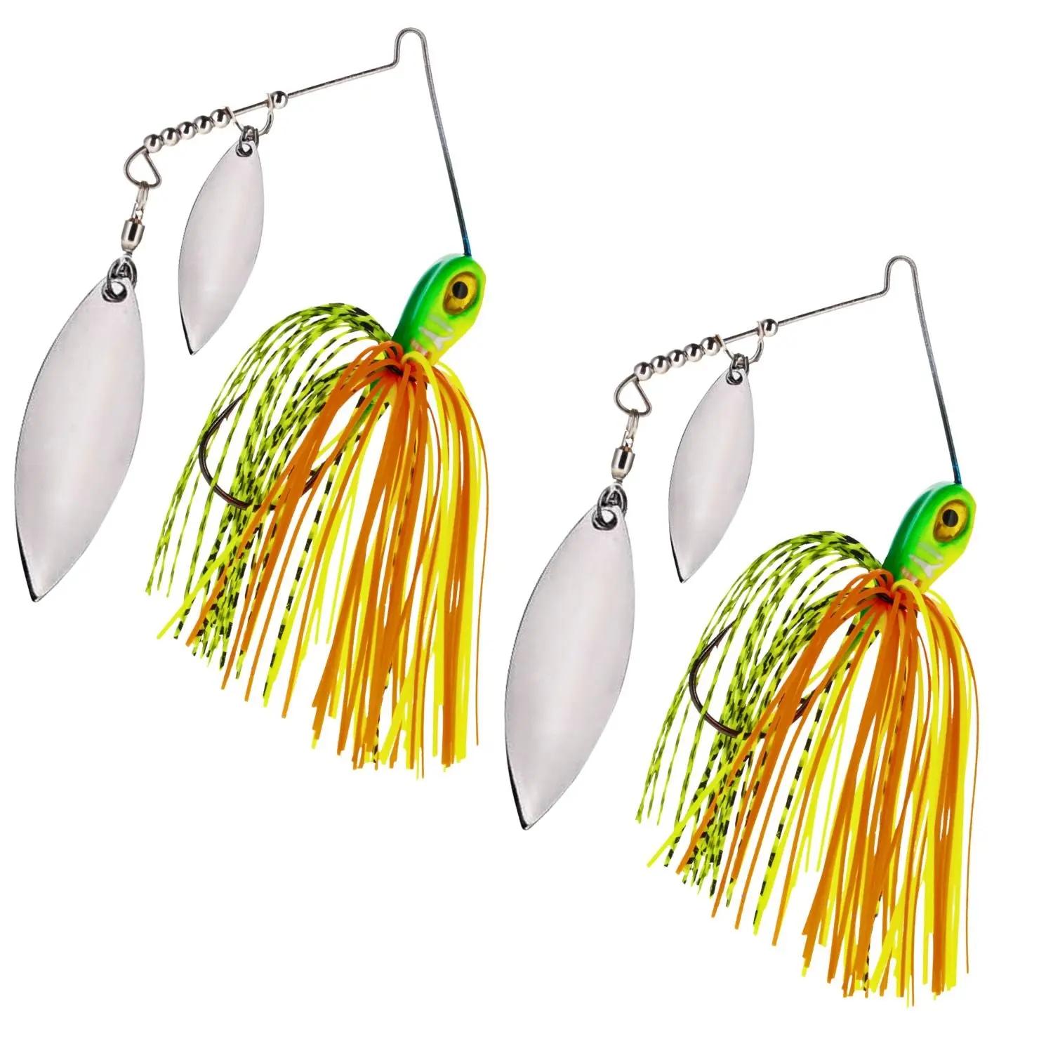 Reaction Tackle Tungsten Spinnerbaits (2-Pack) - Double Willow Blade Fishing Tackle, Compact, High-Density, Long Cast Bass Fishing Lures with Realistic Eye, Spinner With Eye Lures, Two Packs