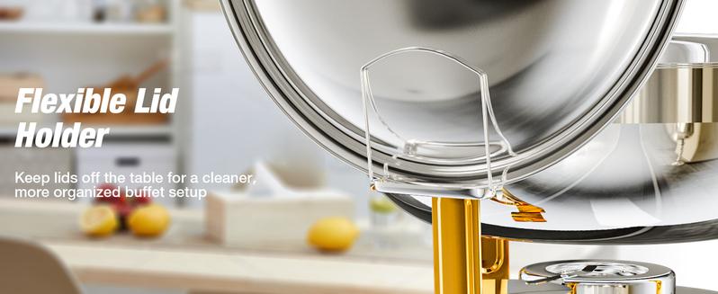 WARMOUNTS 5QT Gold Chafing Dishes for Buffet with Glass Lid/Stainless steel lid, Round Chafers and Buffet Warmers Set with Mirror-Polished Stainless Steel, Rolled Rim, Stackable, Lid Holder for Parties, Weddings（2/4/6 Pack）