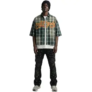 RAZE Washed Flannel Crop Top Button Down Shirt