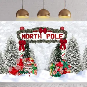 1pc 2D Flat Winter Christmas Backdrop Forest Wonderland Snowy Christmas Pine Tree North Pole Holiday Children Portrait Decoration Backdrop Photo Studio Props Banners Ornaments
