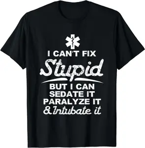 Women's 100% Cotton Fabric Short-Sleeve Tee Top - Casual Comfortable Fit, Paramedic EMT EMS Gift with "Can Sedate And Paralyze" Graphic - Beach, Tropical Outdoor T-Shirt