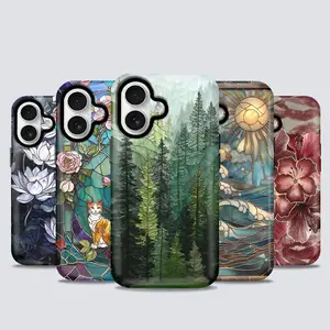 Suitable for [iPhone 16 Plus] high-end phone case🥰,Stained Forest Protective Art Phone Case Aesthetic Floral Cat Ocean Forest Cover Artistic Nature Design 952