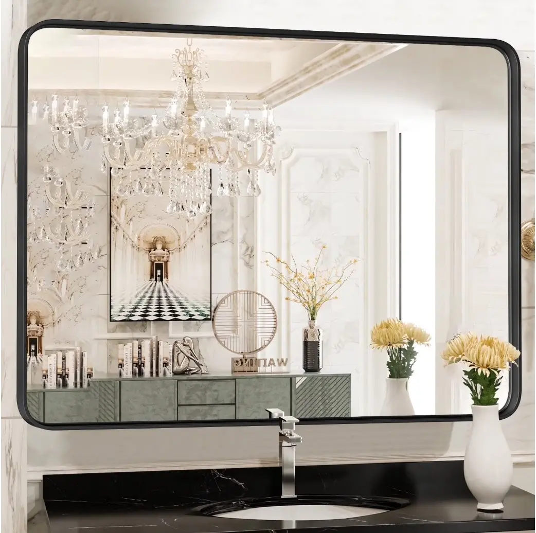 Bathroom Mirror 40"x 30" Wall Mirror with Rectangular Metal Frame, Black