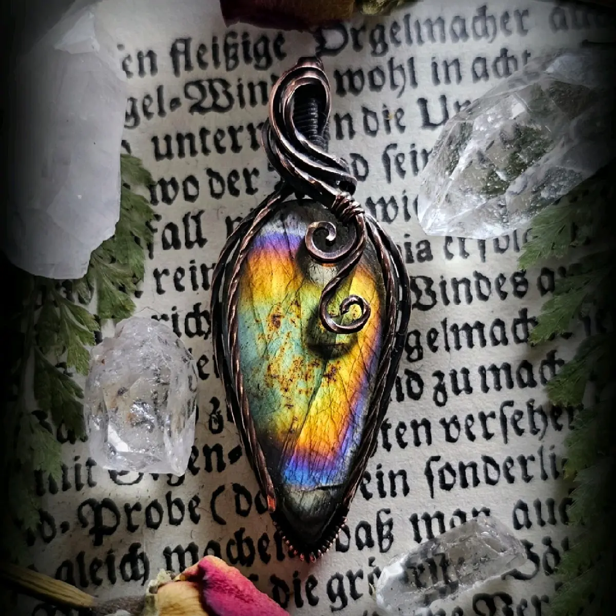 Labradorite and Copper Pendant - Unique Design with Natural Elements