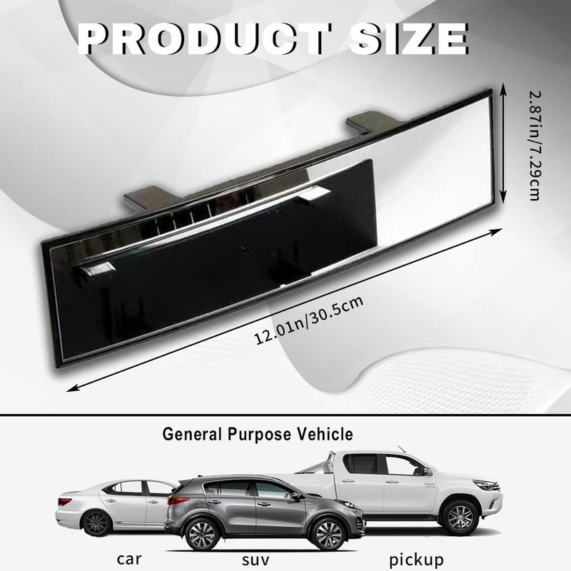 Universal 12 Inch Rear View Mirror Clip On Panoramic HD Anti Glare Wide Angle Reduce Blind Spot for Cars SUVs Trucks Vehicles