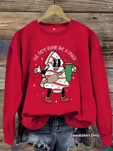 Women's Casual Christmas Graphic Pullover Sweater, Soft Long Sleeve Round Neck Sweatshirt, All-Season Comfort Fit Top, Winter