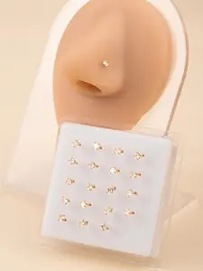 20 Pcs Copper Zirconia Nose Studs Set, Unisex Piercing Jewelry, Cool and Trendy Nasal Rings, Fashionable Nose Decorations