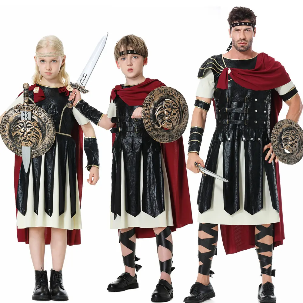 Men's Classic Spartan Warrior Costume Set, Roman Gladiator Armor with Cape and Sword, Lightweight Rayon Outfit for Halloween Cosplay