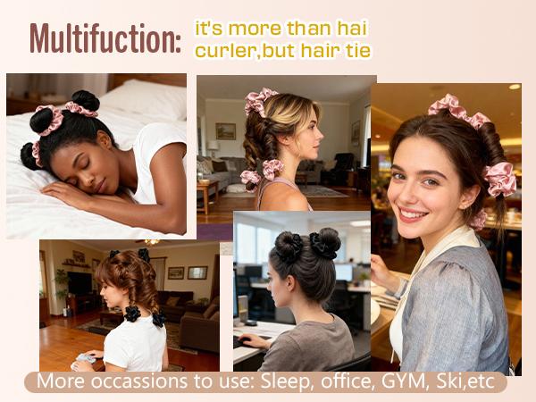 BONNET QUEEN Heatless Hair Curler Set (2Pcs), Heatless Curls Overnight with Satin Hair Rollers, All-in-One Curling Rod for Hair Curlers to Sleep In, Cream Pink(For Bouncy Curls)