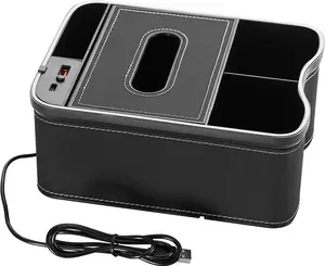 Car armrest storage box with 2 cup holders, 7-color LED lights, USB + Type-C charging port, car center console, universal small car storage bag, front seat Multifunctional Car Organizer