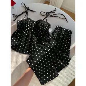 Women Polka Dot Halter Wide Leg Pants Set Stylish Summer Casual Two Piece Halter Top Beach Vacation Lounge