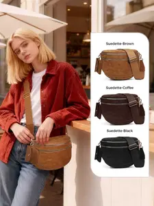 Trendy Suedette Crossbody Bag, Spacious Bum Bags for Women, Large Imitation Suede Shoulder Fanny Packs, Casual Sling Purse with Adjustable Strap and Coin Wallet, Ladies' Saddle Handbags for Daily Outdoor, Fashionable Bags