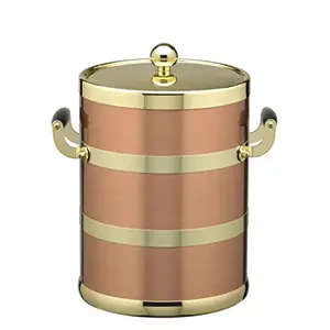 212 MAIN Classic 5 qt. Copper Brass Ice Bucket with Polished Brass Lid, Wooden Side Handles, Bar Utensils, Home Bar Accessories