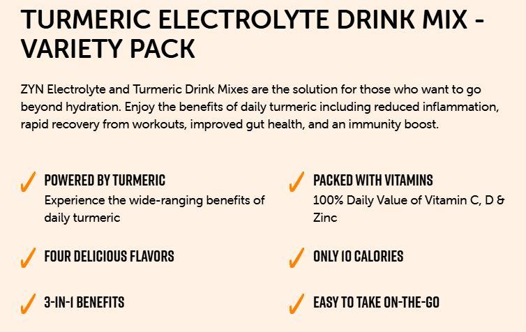ZYN Turmeric Electrolyte Drink Mix - Variety Pack