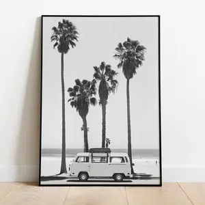 Retro vanlife poster NO Frame, vintage black and white VW camper poster, surf wall art, travelers photography, van life decor, wall print