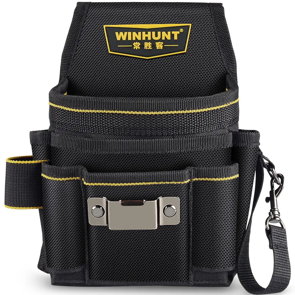 WINHUNT 18-Pocket Belt-Mounted Tool Pouch Organizer Kit with Adjustable Nylon Belt, Large-Capacity Multi-Pocket Tool Bag for Electricians, Black, Adjustable Belt, 18 Pockets