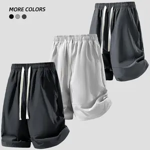 Men’s casual wide-leg shorts with an elastic drawstring waistband, solid color for all seasons, sporty fit, soft and comfortable for everyday wear, street-style shorts SpringStatements Beige