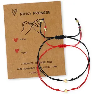 Valentine  for Her Red Black Adjustable Couple Bracelets Set for Women Men, Heart Charm Rope String Pinky Promise Bracelet Wedding Besties  Anniversary Fashion Accessories