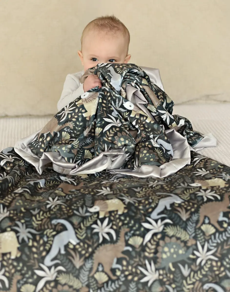 Mini Dinosaur Print Cozy Throw Blanket - Gray Soft Warm Machine-Washable Bedding Linen Blanket, Soft Warm Blanket