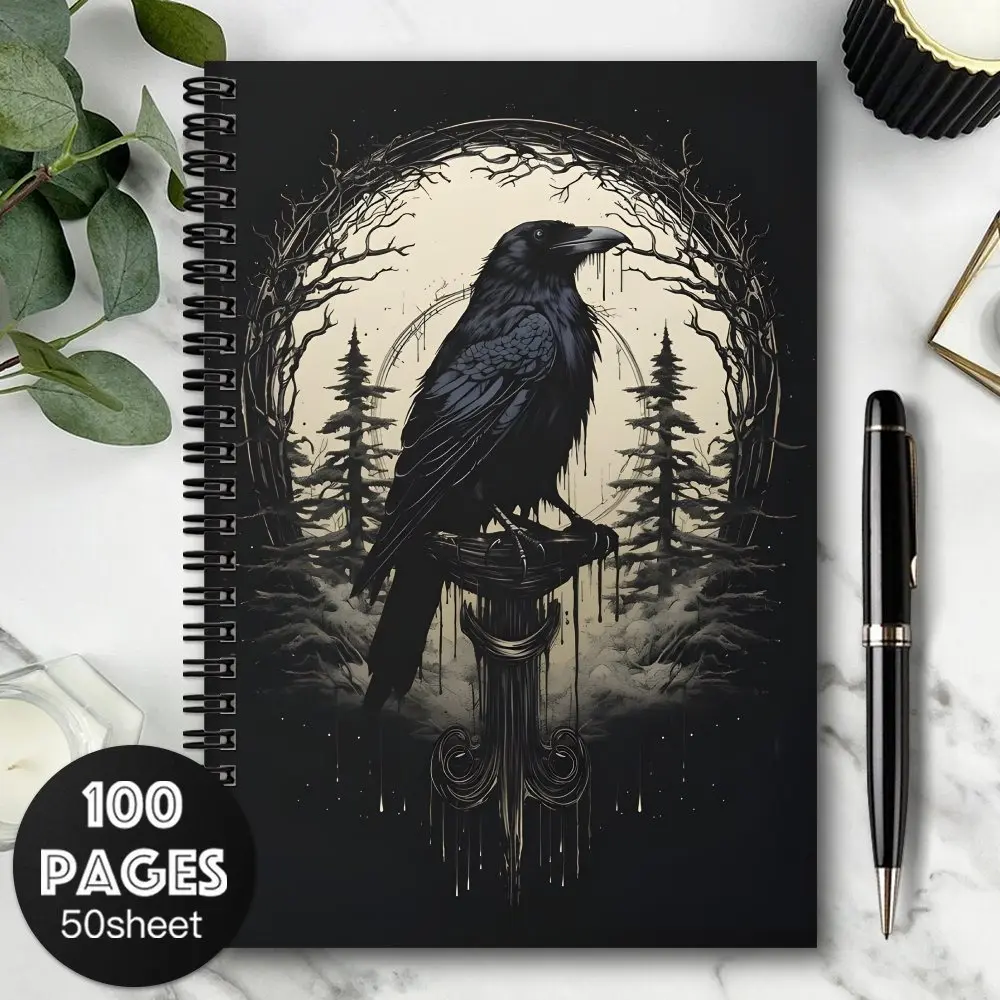 1pc Gothic Halloween Spiral Notebook, Aesthetic Notebook, Travel Diary Notebook, 50 pages, 5.5x8.3 inches, dark fantasy cover design, suitable for writing, journaling, Bible study, and a gift for birthdays, Christmas, ideal for stationery lovers