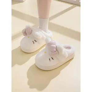 Women's Winter Indoor Cotton Slippers, Cartoon Cat Design, Thick Sole Cute Two-Way Plush Slipper, Cozy Home Footwear for Women
