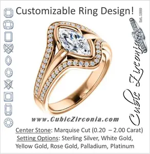 Cubic Zirconia Engagement Ring- The Magdalena Oha (Customizable Bezel-set Marquise Cut Style with Wide Tri-split Pavé Band)