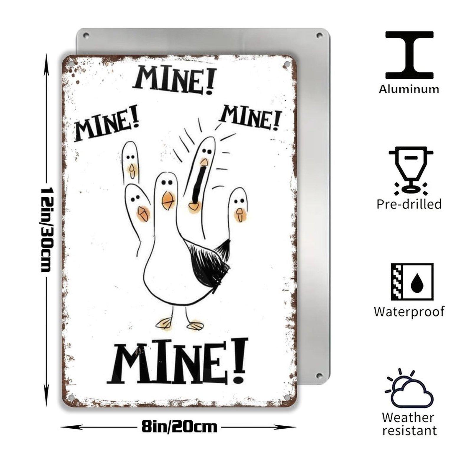 Mine Mine Mine Funny Hand Turkey Metal Sign - 8x12 Inch Retro Aluminum Wall Decor for Thanksgiving, Man Cave, Kids Room - Gift for Family & Humor Fans