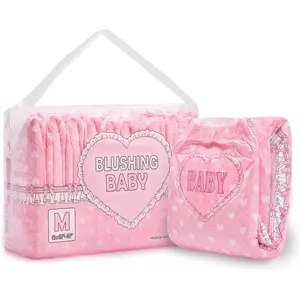 Printed Adult Brief Diapers 10 Pieces - Blushing Baby Pink(M)