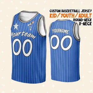 Custom     Magic Blue Stripe Simple Basketball Jersey  Kid  land Basketball B-ball Jersey  Game Day Outfit Fans Sports