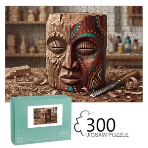 Colorful African Tribal Wooden Mask Jigsaw Puzzle, Detailed Carved Design, Premium Material, Home Decor & Gift for Puzzle Lovers